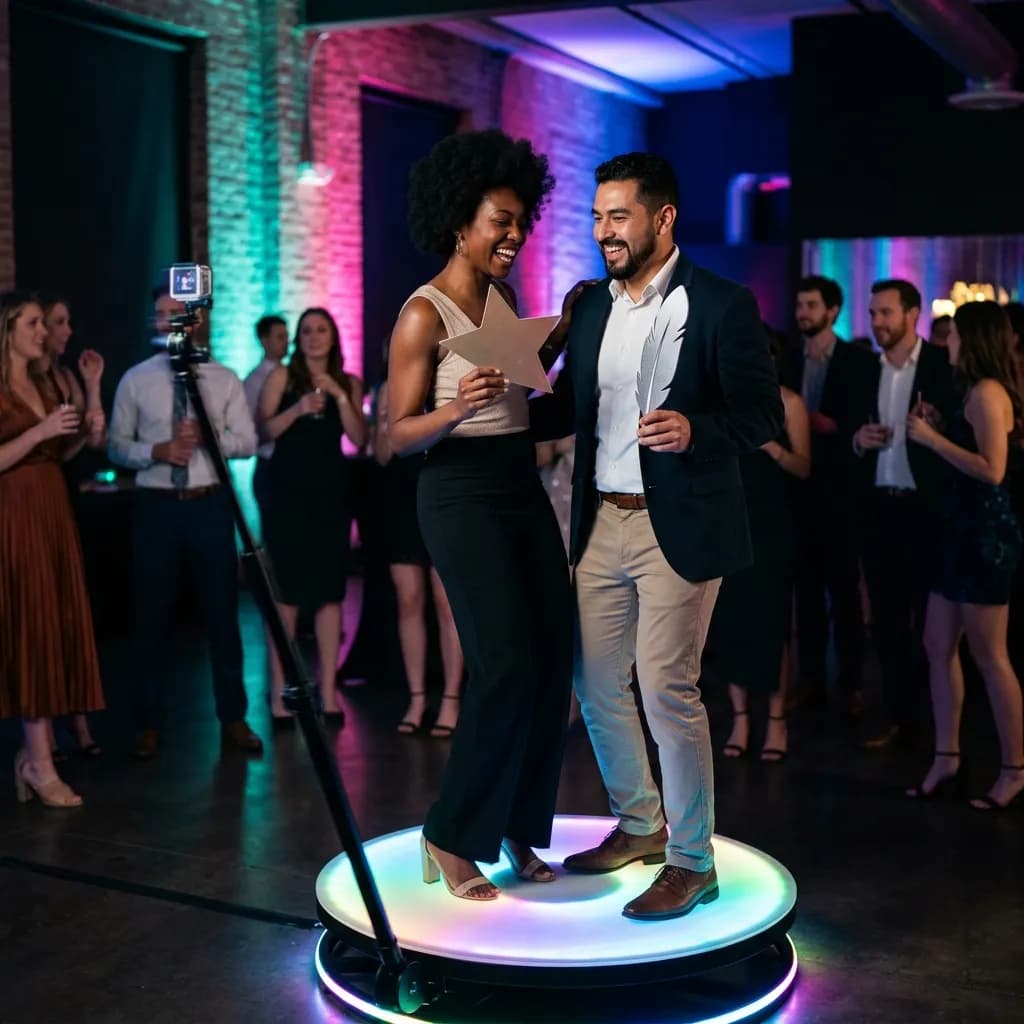 360 photo booth platform with a spinning camera arm