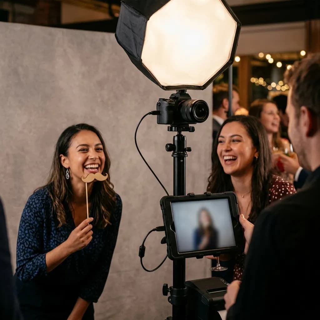Mirrorless camera with a flash tethered by USB to a tablet