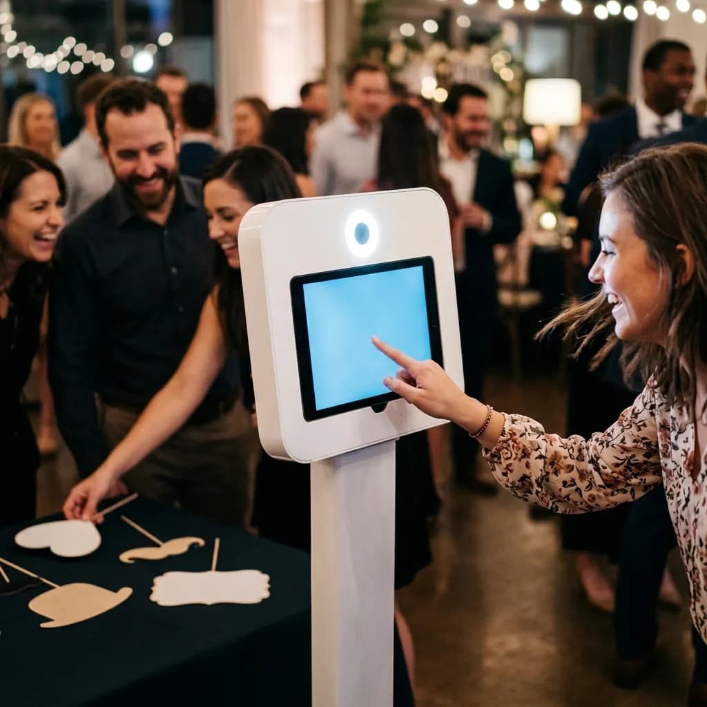 Tablet photo booth kiosk on a pedestal
