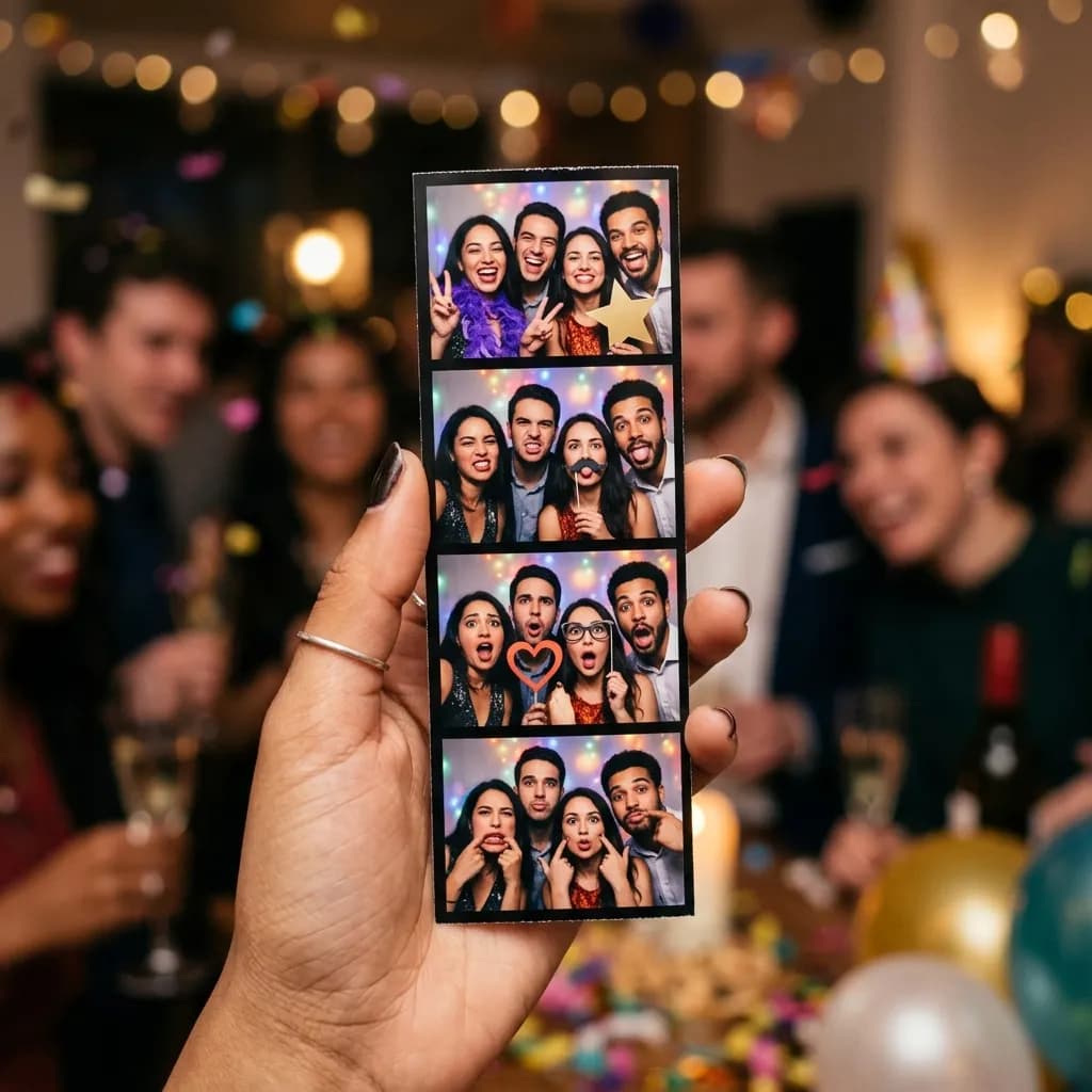 Hand holding a printed 2x6 photo strip