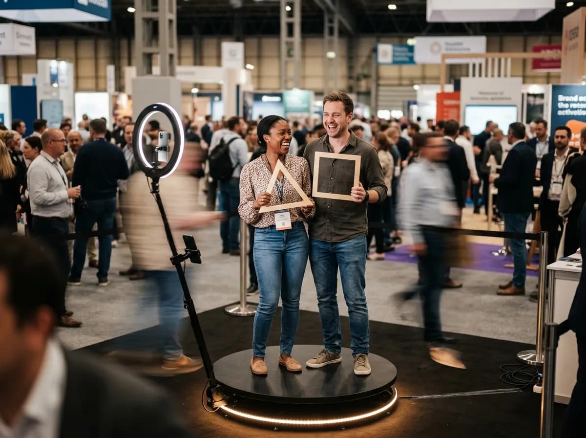 360 photo booth spinning at a trade-show stand
