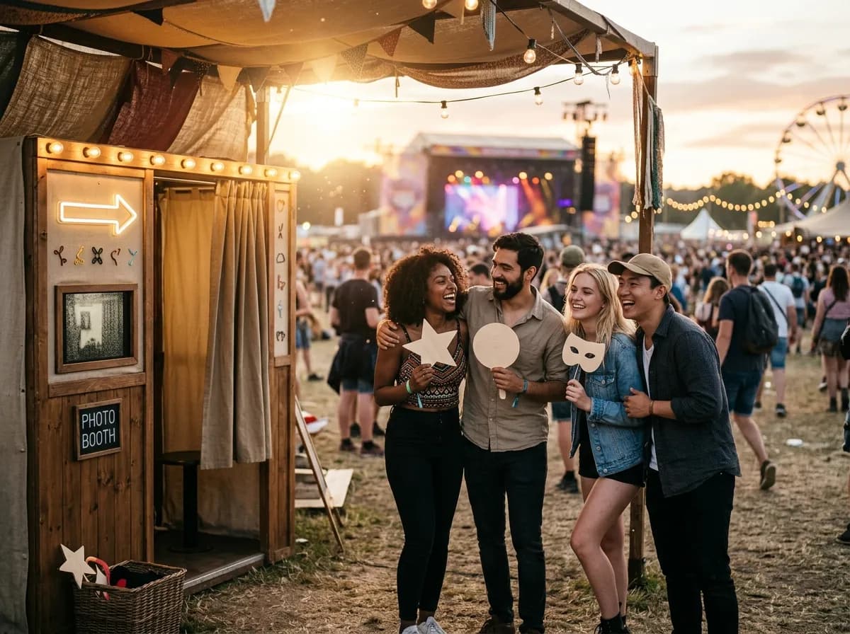 Outdoor festival photo booth at golden hour